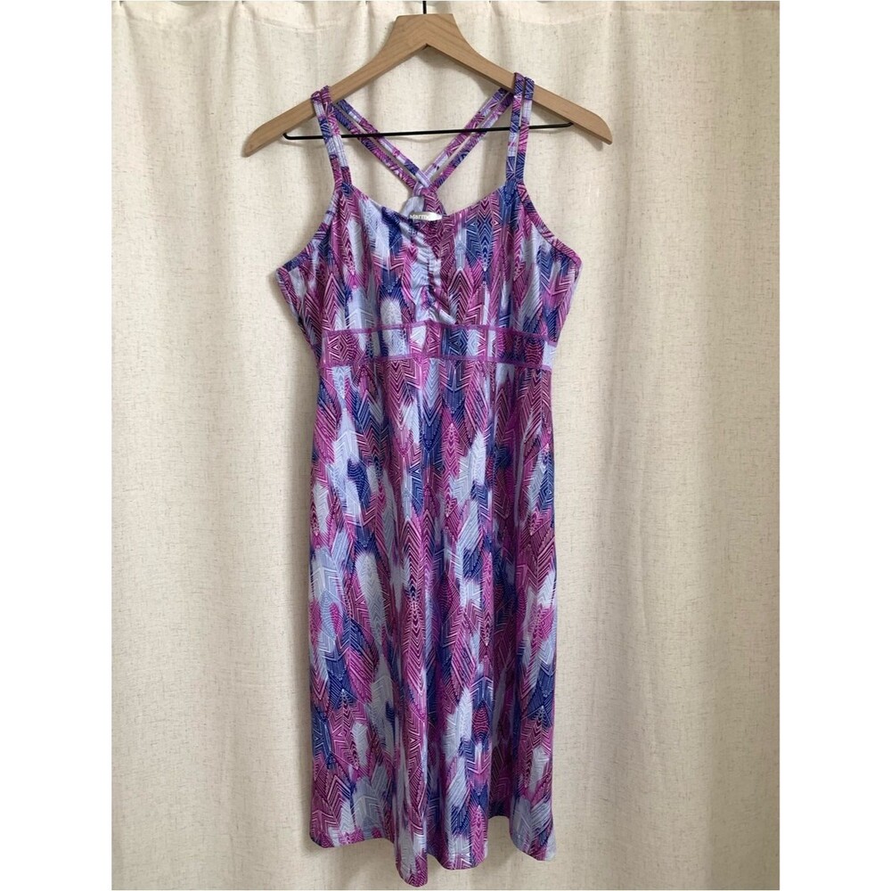 Marmot Pink and Purple Patterned Chevron Geometric Midi Dress Large